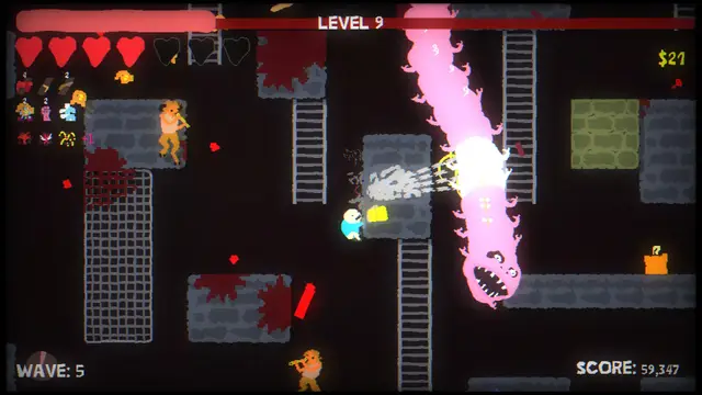 Personaje de Blood Dungeon corriendo entre enemigos en una mazmorra