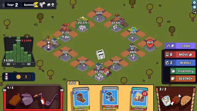 RentPoly gameplay roguelike de mesa
