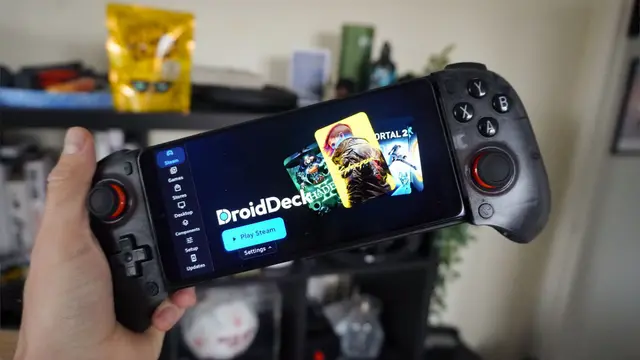 Celular Android con control corriendo Steam a través de DroidDeck