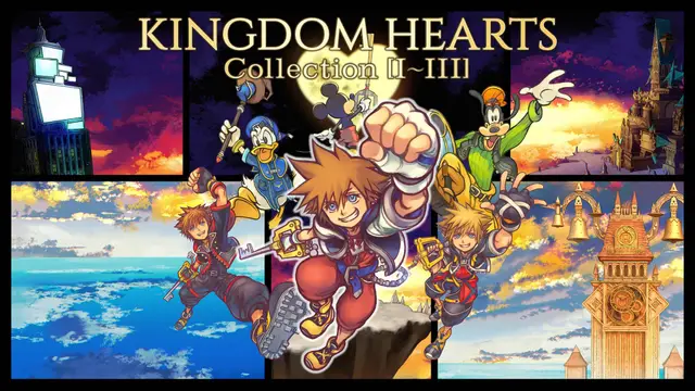 Sora y los personajes de Kingdom Hearts Collection I-III para Nintendo Switch 2 con la Keyblade Long Night exclusiva