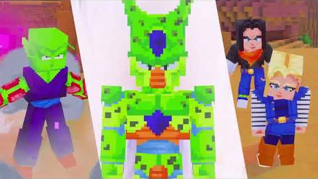 Combate entre personajes de Dragon Ball Z en el crossover de Minecraft con la 1.1 Legends Update
