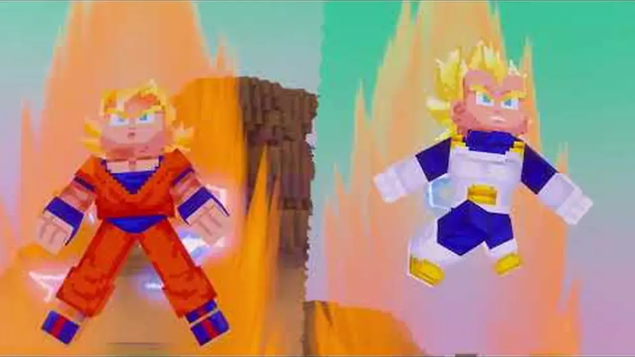 Combate entre personajes de Dragon Ball Z en el crossover de Minecraft con la 1.1 Legends Update