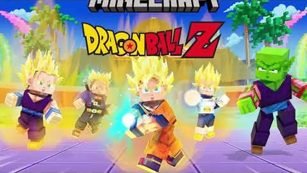 Combate entre personajes de Dragon Ball Z en el crossover de Minecraft con la 1.1 Legends Update
