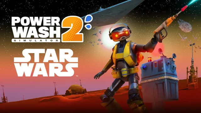 PowerWash Simulator 2 STAR WARS Pack limpiando el Halcón Milenario con el droide P0-W2 usando una manguera de alta presión
