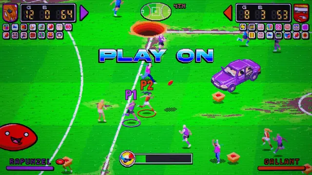 Pro Jank Footy - jugadores de futbol australiano arcade con power-ups absurdos en cancha de estilo retro