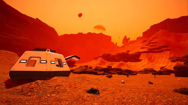 Paisaje de un planeta siendo terraformado en The Planet Crafter