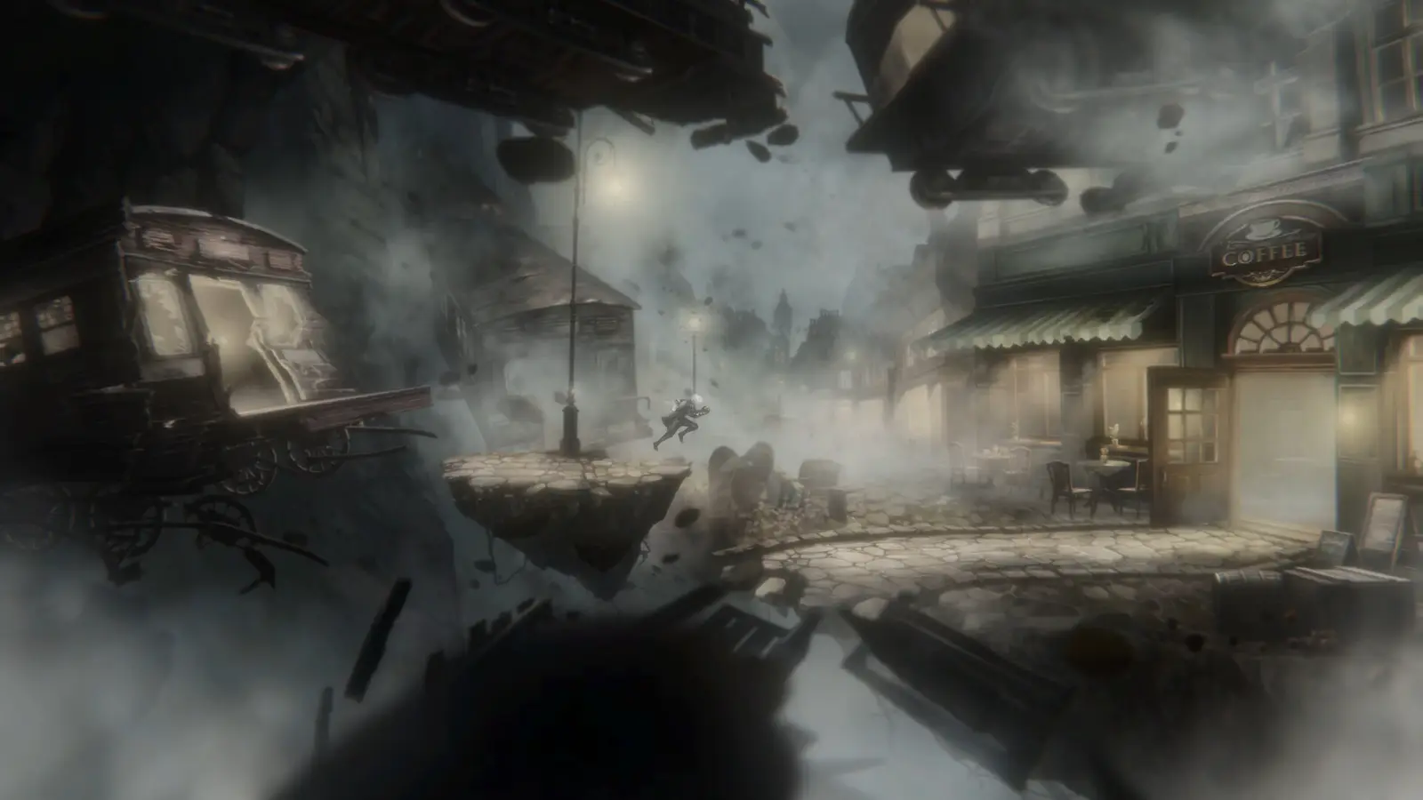 Personaje de Vapor World Over the Mind en un mundo onirico azul