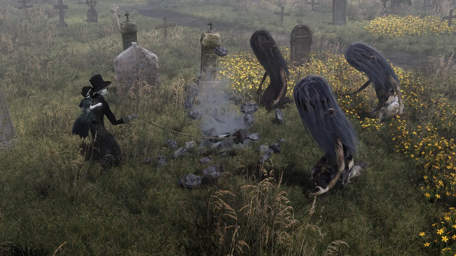 Withering Realms Early Access Steam horror RPG nina fantasma Clover y su muneca en 1926