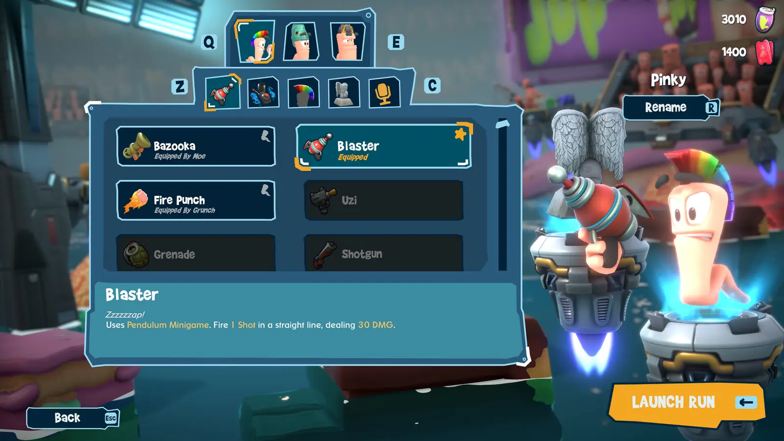 Worms Galactic Tactics gusanos en trajes espaciales disparandose en asteroides con naves de fondo